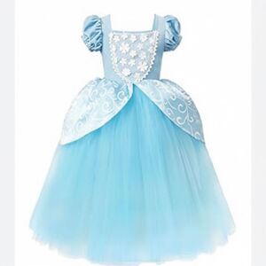 Cinderella costume dress white floral appliqué fluffy tulle skirt sz 4-5